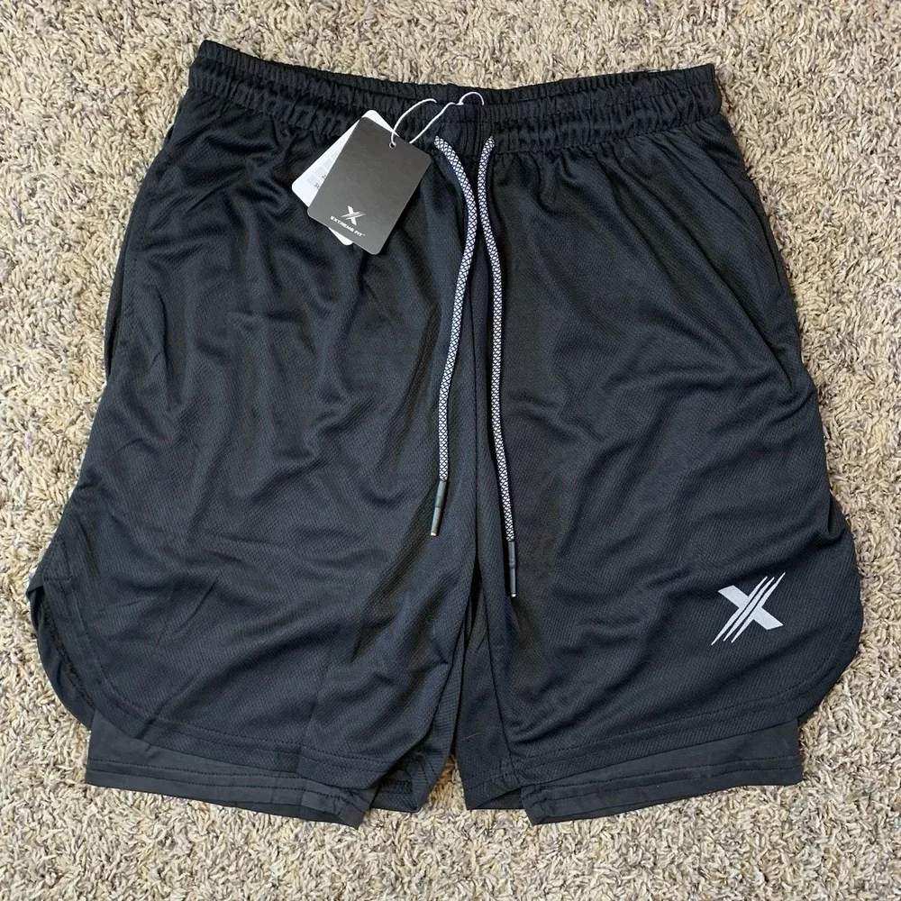NWT Extreme Fit Shorts Mens Large Black Graham Lined Pockets Gym Athletic Logo